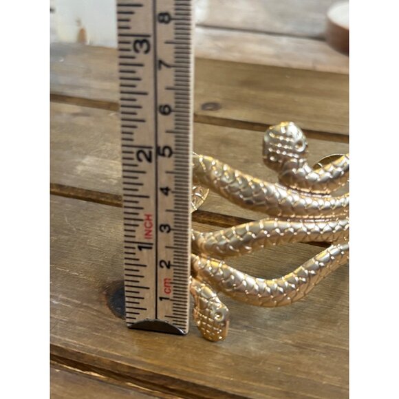 Gold Snake Cuff Bracelet Adjustable Size Textured Design - Picture 3 of 9